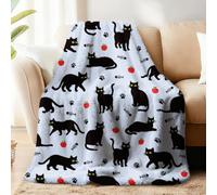 WADORN Black Cats Throw Blanket, Cozy Soft Cats Apples Fish Bone Throw Blanket Fuzzy Flannel Fleece Blankets Plush Cute Cat Animals Lover Gifts for Office Living Room Sofa Bed Couch Chairs, 59x51 Inch