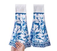 WADORN Blue Hummingbird Hanging Kitchen Towels Set of 2, Soft Super Absorbent Porcelain Hand Towels with Loop Microfiber Blue Floral Bird Decorative Dish Towels Tea Towels for Kitchen Restaurant