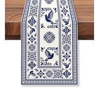 WADORN Blue Tile Print Table Runner 72 Inches Long, Vintage Patchwork Tile in Spanish Style Table Runner Seasonal Spring Kitchen Dining Table Decoration for Home Party Decor Wedding Indoor Outdoor