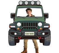 WADORN Car Shaped Photo Prop Selfie Frame Banner, 5.5x5.9 Ft Jungle Safari Party Decorations Backdrop Adventure Vehicle Photography Background Hanging Supplies for Jungle Adventure Birthday Party