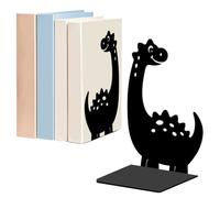 WADORN Cartoon Dinosaur for Shelves Decorative 1 pair, Dinosaur Pattern Pattern Non-Skid Heavy Duty Book Ends Metal Book Holder Black L-Shaped Book Stopper for Library Home Office Desk Door Stop