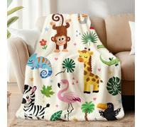 WADORN Cartoon Jungle Animals Throw Blanket, Cozy Soft Monkey Giraffe Lion Elephant Throw Blanket Fuzzy 500GSM Flannel Fleece Blankets Plush Funny Animals Lover Gift for Office Sofa Bed Couch, 59x51
