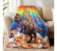 WADORN Cat Dinosaur Throw Blanket, Cozy Soft Space Rainbow Food Throw Blanket Fuzzy 500GSM Flannel Fleece Blankets Plush Funny Cat Pizza Lover Gifts for Office Living Room Sofa Bed Couch Chair, 59x51”