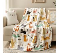 WADORN Cat Theme Printed Blanket, 130x150cm Cute Flannel Plush Cat Animal Throw Blanket for Bed Chair Couch Warm Cat Themed Blankets Soft Cat Animal Lover Blanket Gifts for Home Office Car