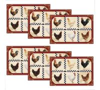 WADORN Chickens Placemats Set of 6, 11.8x17.7 Inch Retro Farm Animals Theme Printed Table Mats Rooster Buffalo Plaid Washable Place Mats for Home Kitchen Indoor Outdoor Party Dining Decorations