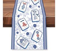 WADORN Chinese-style Mahjong Table Runner 72x13Inch Chinese Style Mahjong Dice Table Runners Long Farmhouse Rustic Kitchen Dining Desk Decor for Spring Summer Seasonal Holiday Party Decor