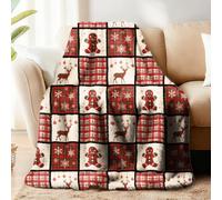 WADORN Christmas Gingerbread Man Elk Throw Blanket, Christmas Red Black Buffalo Plaid Cozy Throw Blanket Fuzzy Soft Flannel Fleece Blanket for Home Bedroom Sofa Couch Chair Xmas Winter, 51x59 Inch