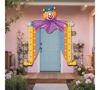 WADORN Circus Clown Theme Party Decorations Backdrop, 6.6x5.9Ft Carnival Clown Door Banner Backdrops Colorful Joker Themed Photography Background for April Fool's Day Carniva Party Supplies