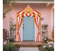 WADORN Circus Tent Theme Party Decorations Backdrop, 8.9x5.9Ft Carnival Door Banner Backdrops Red White Striped Photography Background for Party Birthday Clown Theme Decors Supplies