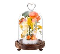 WADORN Clear Cloche Glass Dome, 4.8x7.6 In Glass Cloche Display Bell Jar with Heart Top Handle Display Case with Rustic Wooden Base for Collectibles Medals Specimen Plants Dustproof Christmas Decor