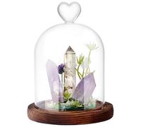 WADORN Clear Cloche Glass Dome, 6.5 x 4.7 Inch Glass Cloche Bell Jar with Heart Top Handle Display Case with Brown Wooden Base for Antique Collectibles Specimens Plants Dustproof Christmas Table Decor