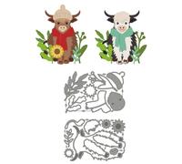 WADORN Cow Flowers Grass Carbon Steel Cutting Dies Stencils, Animal Theme Templated Embossing Die Cuts Tool for DIY Card Making Carbon Steel Cutting Dies Materials for Album Paper Craft Decoration