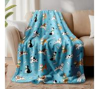 WADORN Cute Dog Throw Blanket, Cozy Soft Cartoon Puppy Throw Blanket Fuzzy Flannel Fleece Dogs Bone Blankets Plush Pets Animals Lover Gifts for Office Living Room Sofa Bed Couch Chairs, 59x51 Inch