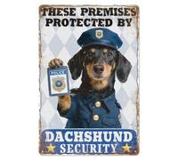 WADORN Dachshund Security Warning Vintage Sign, 8x12 Inch These Premises Protected By Dachshund Security Retro Tin Sign Dog Patrolled Property Decor for Home Outdoor Coffee Shop Traffic Road Garden