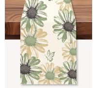 WADORN Daisy Floral Table Runner, 13x72 Inch Retro Watercolor Green Daisy Kitchen Dining Table Decoration Spring Summer Seasonal Farmhouse Table Runner for Home Holiday Party Indoor Outdoor