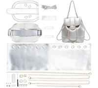 WADORN DIY Backpack Making Kits, PU Leather Crossbody Bag DIY Kit for Women PU Leather Working Kit with Bag Sewing Kit for Shoulder Bag Birthday Holiday Day Gift, 18x21x12cm, Silve