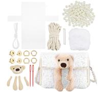 WADORN DIY Knitting Crochet Bag Kit, Women Handmade Woolen Yarn Bag Making Material Blank Mesh Plastic Handbag Crafting Set for DIY Handmade Crossbody Crochet Bag Accessories, 7x5.1 Inch, White