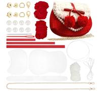 WADORN DIY Knitting Crochet Handbags Kit, Plastic Mesh Shoulder Bags Crafting Material for DIY Purse Embroidery Handmade Women's Crochet Cossbody Bag Making Set for DIY Crochet Bag Accessories, Red
