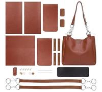 WADORN DIY Shoulder Bag Making Kit, PU Leather Tote Working Kit with Bag Sewing Kit for Women, Large Capacity, Brown, 12.2x4.7x10.6 Inch