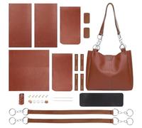 WADORN DIY Shoulder Bag Making Kits, PU Leather Handag Making Kit for Women Large Capacity PU Leather Tote Working Kit with Bag Sewing Kit for Shoulder Bag Birthday Gift, 31x27x12cm, Brown