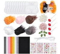 WADORN DIY Therian Mask Kit, 92Pcs DIY Cat Therian Mask Material Kit with Artificial Flowers Leaves Super Soft Felt Fabric Sheet Plush Faux Fur and Eye Mesh for Carnival Masquerade Cosplay Party
