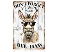 WADORN Donkey Vintage Metal Tin Sign, 12x8 Inch Don't Forget to Wipe Your Hee-Haw Retro Art Sign Funny Donkey Lover Decor Gift Plaque for Man Cave Ranch Ready Bathroom Garage Bar Wall Poster Decor