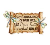 WADORN Dragonfly Quote Vintage Metal Tin Sign, 14.9x10.4 Inch Dragonfly Accept What is Metal Sign Funny Inspirational Wall Art Poster Plaque Decor for Outdoor Home Gate Garage Bars Club Pubs Bathroom