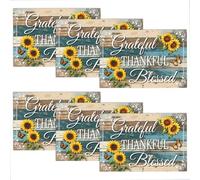 WADORN Farmhouse Placemats Set of 6, Rustic Grateful THANKFUL Blessed Cloth Table Place Mats 11.8x17.7 Inch Non-Slip Linen Washable Table Mats Heat Resistant Placemats for Kitchen Dining Tables Decor