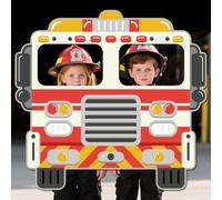WADORN Firetruck Party Photo Door Banner, 4.9x4.9 Ft Firetruck Party Decorations Phtography Backdrop Fire Truck Firefighter Background Hanging Door Cover Banner for Birthday Supplies