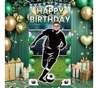 WADORN Football Happy Birthday Photo Banner Decoration, 2.9x5.9 Ft Soccer Party Photography Backdrop Large Fabric Sports Face in Hole Hanging Door Cover Banner for Football Party Football Game Day
