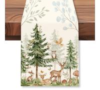 WADORN Forest Deer Bunny Table Runner, 13x72 Inch Cute Forest Animal Kitchen Dining Table Decoration Spring Summer Seasonal Farmhouse Holiday Table Runner for Home Party Rustic Cabin Indoor Outdoor