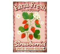 WADORN Fruit Strawberry Metal Tin Sign, 7.8x11.8 Inch Funny Retro Farms Dessert Shop Home Tin Sign Vintage Farm Fresh Strawberries Pick Your Own Fruit Market Wall Art Poster Plaque Decor for Home