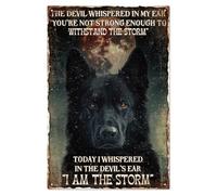 WADORN Funny Black Dog Metal Tin Sign, 7.9x11.8 Inch The Devil Whispered In My Ear I Am The Storm Vintage Metal Signs Personalised Quotes Poster Wall Art Decor for Home Office Living Room Garage Club