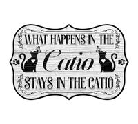 WADORN Funny Cat House Sign, 15x9.5 Inch Retro Cat Lover Home Farmhouse Cafe Pubs Tin Sign What Happens In The Catio Stays In The Catio Wall Art Poster Plaque Decor for Pub Club Decor