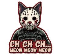 WADORN Funny Cat Metal Tin Sign, 11x13 Inch Horror Jason Cat Meow Vintage Metal Sign Funny Animal Wall Decorative Poster Plaque Decor for Home Country Gate Garage Bars Club Pubs Bathroom Garden
