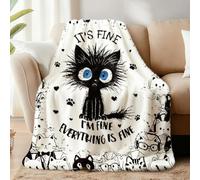 WADORN Funny Cat Throw Blanket, Cozy Soft Cute It’s Fine Kitten Throw Blanket Fuzzy 500GSM Flannel Fleece Blankets Plush Cats Lover Gift for Woman Office Living Room Sofa Bed Couch Chairs, 59x51 Inch