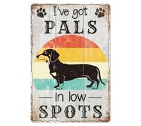 WADORN Funny Dachshund Inspirational Sign, 8x12 Inch I've Got Pals in Low Spots Retro Tin Sign Dachshund Gifts For Dog Lovers Nostalgic Metal Wall Art Decor for Home Coffee Bar Bedroom Office
