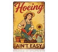 WADORN Funny Garden Pin Up Lady Metal Tin Signs, 8x12 Inch Hoeing Ain't Easy Vintage Tin Signs Unique Gardening Gifts for Gardeners Plant Lovers Outdoor Greenhouse Patio Yard Backyard Porch Plantroom