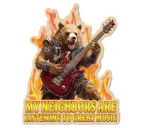 WADORN Funny Rocking Bear Guitar Metal Tin Sign, 11x13.5 Inch My Neighbors are Listening to Great Music Vintage Metal Sign Retro Wall Decorative Poster Plaque for Man Cave Music Room Karaoke Bar Club