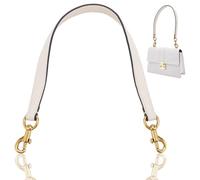 WADORN Genuine Leather Purse Handle, 20.4 Inch Leather Handbag Handle Replacement Short Shoulder Strap with Retro Gold Buckles Women Bag Making Accessory for Coach Shoulder Bag 26, White