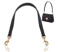 WADORN Genuine Leather Purse Handle, 20.4 Inch Leather Handbag Handle Replacement Short Shoulder Strap with Retro Gold Buckles Women Bag Making Accessory for Coach Shoulder Bag 26, Black