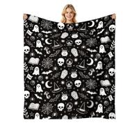 WADORN Goth Halloween Bat Throw Blanket, Spooky Night Gothic Skulls Bats Lightweight Fuzzy Flannel Fleece Blanket Soft Cozy Gifts Balnkets for Halloween Decor Holiday Home Sofa Bed Couch, 50"x60"