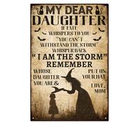 WADORN Halloween Witch Vintage Metal Tin Sign, 7.9x11.8 Inch My Dear Daughter I Am The Storm Remember Retro Wall Art Sign Fun Inspirational Word Wall Decor Gift Plaque for Home Bedroom Daughter Gift