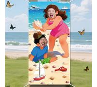 WADORN Hawaiian Beach Decorations Backdrop, 5.9x2.9Ft Luau Couple Party Theme Banner Backdrops Summer Tropical Photography Face Cutout Background for Hawaii Party Supplies