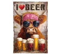 WADORN Highland Cow Vintage Metal Tin Sign, 7.9x11.8 Inch I Love Beer Retro Wall Art Sign Funny Bar Metal Decor Gifts Plaque for Man Cave Home Kitchen Bedroom Cafes Bar Pub Club Pubs Shop Garage