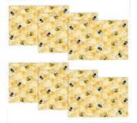 WADORN Honeycomb Bees Placemats Set of 6, Honey Bee Floral Table Place Mats 11.8x17.7 Inch Non-Slip Linen Washable Table Mats Heat Resistant Placemats for Kitchen Dining Tables Outdoor Party Wedding