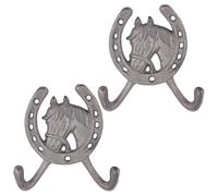 WADORN Horseshoe Shaped Double Wall Hooks Horse Western Cast Iron Hangers Rustic Key Coat Hat Hooks Vintage Clothes Rack for Living Room Rodeo Nursery Cowgirl House Holiday Decorations, Antique Silver