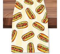 WADORN Hot Dog Hamburger Table Runner, 13x72 Inch Hot Dog Hamburger Birthday Party Kitchen Dining Table Decoration Fast Food Tables Runners for Home Kitchen BBQ Party Sausage Snacks
