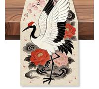 WADORN Japanese White Crane Table Runner, 72x13 Inch Sun Cherry Blossoms Crane Theme Kitchen Dining Desk Decoration Japanese Table Runners for Kitchen Holiday Party Dresser Indoor Outdoor Supplies