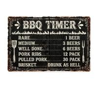 WADORN Kitchen BBQ Timer Vintage Metal Tin Sign, 12x8 Inch Barbecue Timer Retro Art Sign Funny Grilling Lover Decor Gifts Plaque for Kitchen Home Bar Cafe Pubs Restaurant Backyard Wall Poster